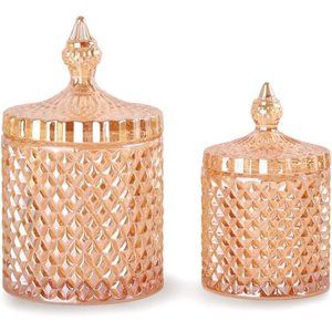 10+24 oz Glass Jars Set of 2 Bathroom Canisters  with Lid (Amber)
